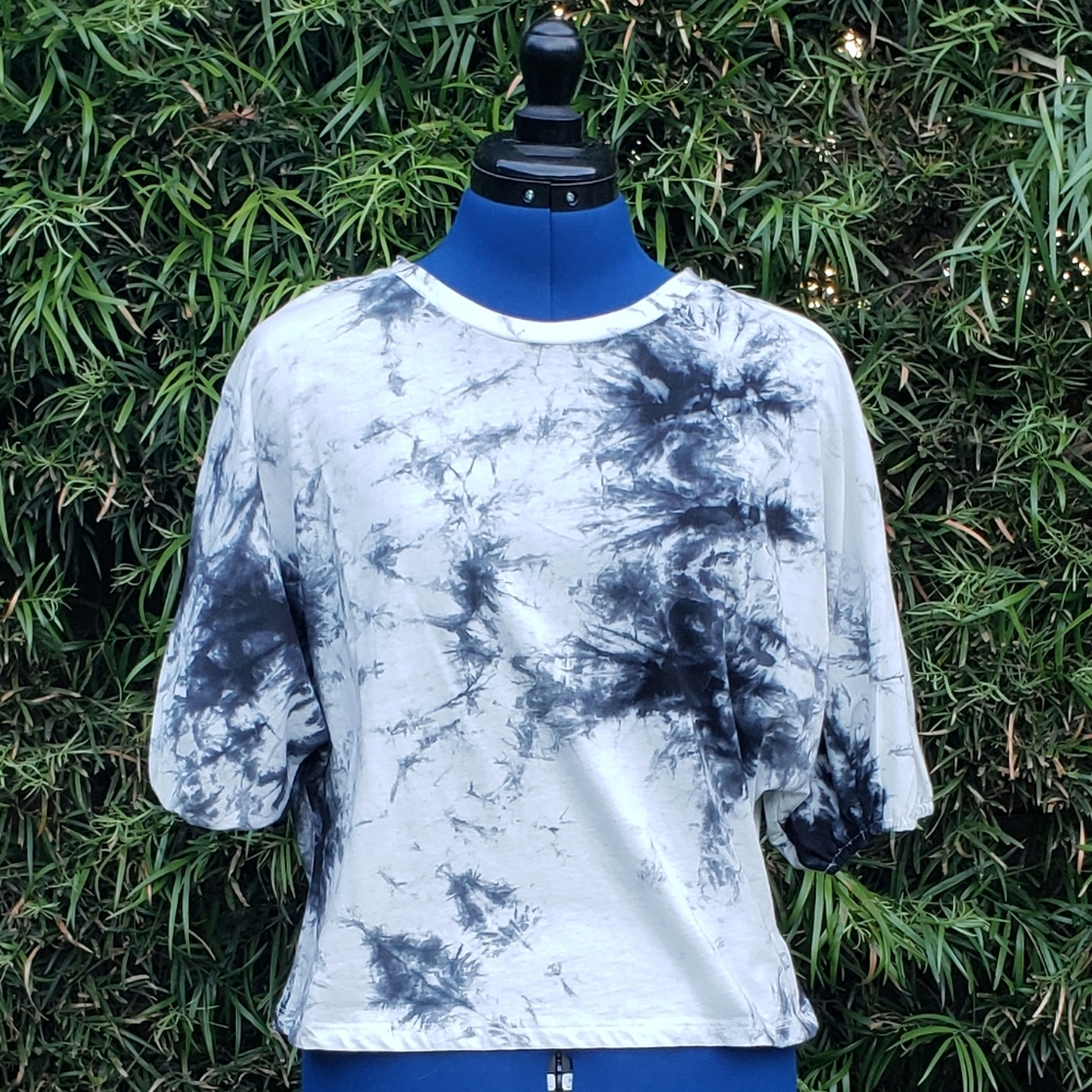 Tie Dye Crop Top with Puffy Sleeves